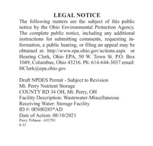 Tribune Legal Notice for biosolids lagoon permit application